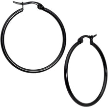 Load image into Gallery viewer, 30mm Black Tone PVD Stainless Steel Hoop Earrings