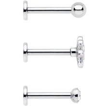 Load image into Gallery viewer, 16G 5/16 Clear Gem Flower Top Labret Tragus Set of Three
