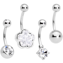 将图片加载到图库查看器,Clear Gem White Faux Druzy Flower Belly Ring Set of 4
