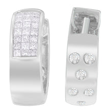 Load image into Gallery viewer, 14K White Gold 1 1/8 cttw Princess and Round Cut Diamond Huggie Earrings (H-I, VS1-VS2)