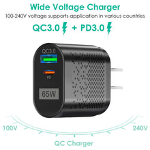 Load image into Gallery viewer, 65W Type C Fast Wall Charger PD QC3.0 Adapter