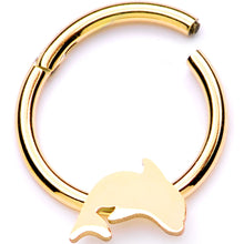 Load image into Gallery viewer, 16G 3/8 Gold Tone Leaping Dolphin Hinged Segment Ring