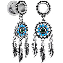 Load image into Gallery viewer, Green Gem Feather Dreamcatcher Screw Fit Tunnel Plug Set