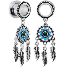 Load image into Gallery viewer, Green Gem Feather Dreamcatcher Screw Fit Tunnel Plug Set