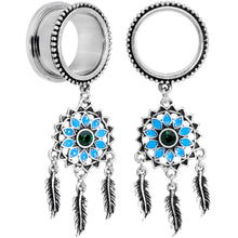 Load image into Gallery viewer, Green Gem Feather Dreamcatcher Screw Fit Tunnel Plug Set