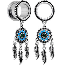 Load image into Gallery viewer, Green Gem Feather Dreamcatcher Screw Fit Tunnel Plug Set