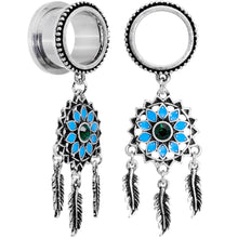 Load image into Gallery viewer, Green Gem Feather Dreamcatcher Screw Fit Tunnel Plug Set