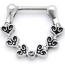 Load image into Gallery viewer, 16G 5/16Clear CZ Ring of Hearts Septum Clicker