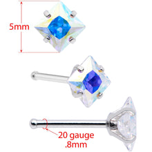 Load image into Gallery viewer, 20G 1/4 Aurora Gem Square Multi Size Nose Bone Set of 6