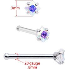 Load image into Gallery viewer, 20G 1/4 Aurora Gem Square Multi Size Nose Bone Set of 6