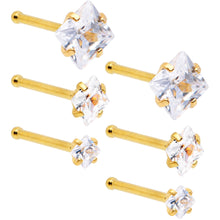 Load image into Gallery viewer, 20G 1/4 Clear Square Gem Gold Tone Nose Bone Set of 6