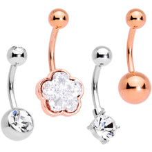 Load image into Gallery viewer, Clear Gem White Faux Druzy Rose Gold Tone Flower Belly Ring Set of 4