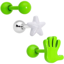 将图片加载到图库查看器,16G 1/4 Green White Glow Star Hand Cartilage Earring Set of 3