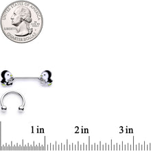 Load image into Gallery viewer, 14G 9/16 1/2 Winter Penguins Horseshoe Barbell Nipple Ring Set