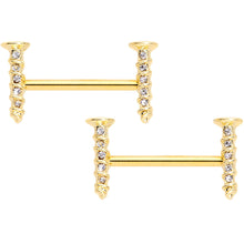 Load image into Gallery viewer, 14G Clear Gem Gold Tone Screw Barbell Nipple Ring Set