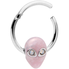 Load image into Gallery viewer, 16G 3/8 White Faux Opal Pink Invader Alien Hinged Segment Ring