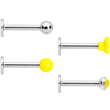 Load image into Gallery viewer, 16G 3/8 Yellow Gem Star Glow Internally Threaded Labret Set of 4