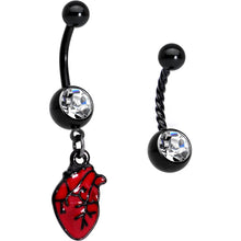 Load image into Gallery viewer, Clear Gem Black Twisted Red Anatomical Heart Belly Ring Set of 2