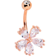 Load image into Gallery viewer, Clear CZ Gem Rose Gold Tone Perfect Petals Flower Belly Ring