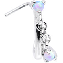 Load image into Gallery viewer, 20G 3/16 White Synthetic Opal Dangle Faux Hoop L Shape Nose Ring