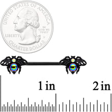 将图片加载到图库查看器,14G 9/16 Aurora Gem Black Bumblebee Barbell Nipple Ring Set