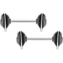 Load image into Gallery viewer, 14G 9/16 Southwestern Feathers Barbell Nipple Ring Set