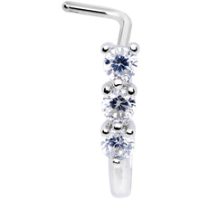 Load image into Gallery viewer, 20G Clear CZ Gem Trio Hearts Faux Hoop L Shaped Nose Ring