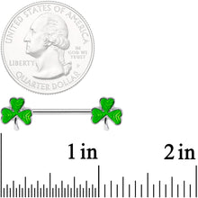 Load image into Gallery viewer, 14G 5/8 St Patricks Day Green Shamrock Barbell Nipple Ring Set