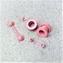 Load image into Gallery viewer, 14G 5/8 Light Pink Acrylic Over Steel Barbell Tongue Ring
