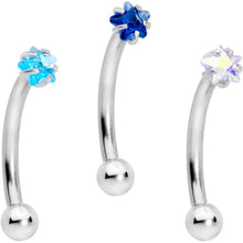 将图片加载到图库查看器,16G 3/8 Blues Clear CZ Star Gem Curved Eyebrow Ring Set of 3