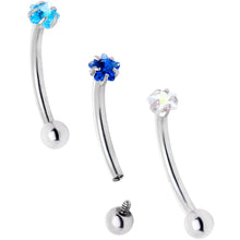将图片加载到图库查看器,16G 3/8 Blues Clear CZ Star Gem Curved Eyebrow Ring Set of 3