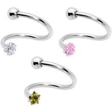 Load image into Gallery viewer, 16G 3/8 Color CZ Gem Star Spiral Twister Eyebrow Ring Set