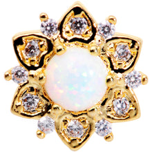 Load image into Gallery viewer, 14G White Faux Opal Gold Tone Floral Glam Dermal Anchor Top