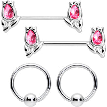 Load image into Gallery viewer, 14G 7/16 1/2 Pink Gem Flowers BCR Barbell Nipple Ring Set of 4