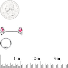 Load image into Gallery viewer, 14G 7/16 1/2 Pink Gem Flowers BCR Barbell Nipple Ring Set of 4