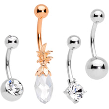 Load image into Gallery viewer, Clear Gem Rose Gold Tone Pineapple Belly Ring Set of 4 Bonus Pack