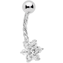 Load image into Gallery viewer, Clear Aurora Gem White Faux Opal Daffodil Belly Ring Set of 3