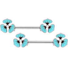 Load image into Gallery viewer, 14G Clear Gem Blue Flower Horseshoe Barbell Nipple Ring Set of 4