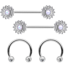 Load image into Gallery viewer, 14G 9/16 1/2 White Faux Opal Horseshoe Barbell Nipple Ring Set