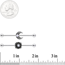 将图片加载到图库查看器,14G White Faux Opal Sun Moon Industrial Barbell Set 38mm