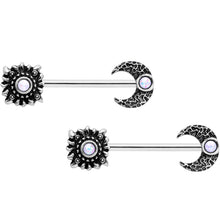 Load image into Gallery viewer, 14G 9/16 Clear Gem Sun Moon Horseshoe Barbell Nipple Ring Set