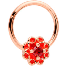Load image into Gallery viewer, 16G 3/8 Red Gem Rose Gold Tone Red Flower Septum Hinged Segment Ring