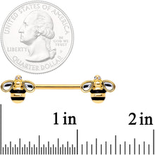 Load image into Gallery viewer, 14G 9/16 Clear Gem Gold Tone Bumblebee Bling Nipple Ring Set