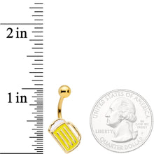Load image into Gallery viewer, Gold Tone St Patricks Day Frosty Mug of Beer Belly Ring
