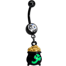 Load image into Gallery viewer, Clear Gem Black Pot of Gold St Patricks Day Dangle Belly Ring