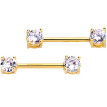 Load image into Gallery viewer, 14G 9/16 Clear CZ Gem Gold Tone Barbell Nipple Ring Set
