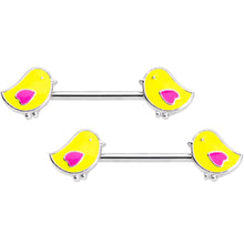 Load image into Gallery viewer, 14G 5/8 Yellow Easter Chicks Barbell Nipple Ring Set