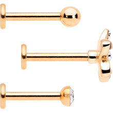 Load image into Gallery viewer, 16G 5/16 Clear Gem Rose Gold Tone White Flower Labret Set of 3