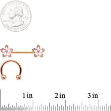 Load image into Gallery viewer, Clear Gem Rose Gold Tone Flower Horseshoe Barbell Nipple Ring Set of 4