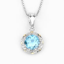 Load image into Gallery viewer, 2.32 Carat Genuine Swiss Blue Topaz and White Diamond 14K Yellow Gold with .925 Sterling Silver Pendant